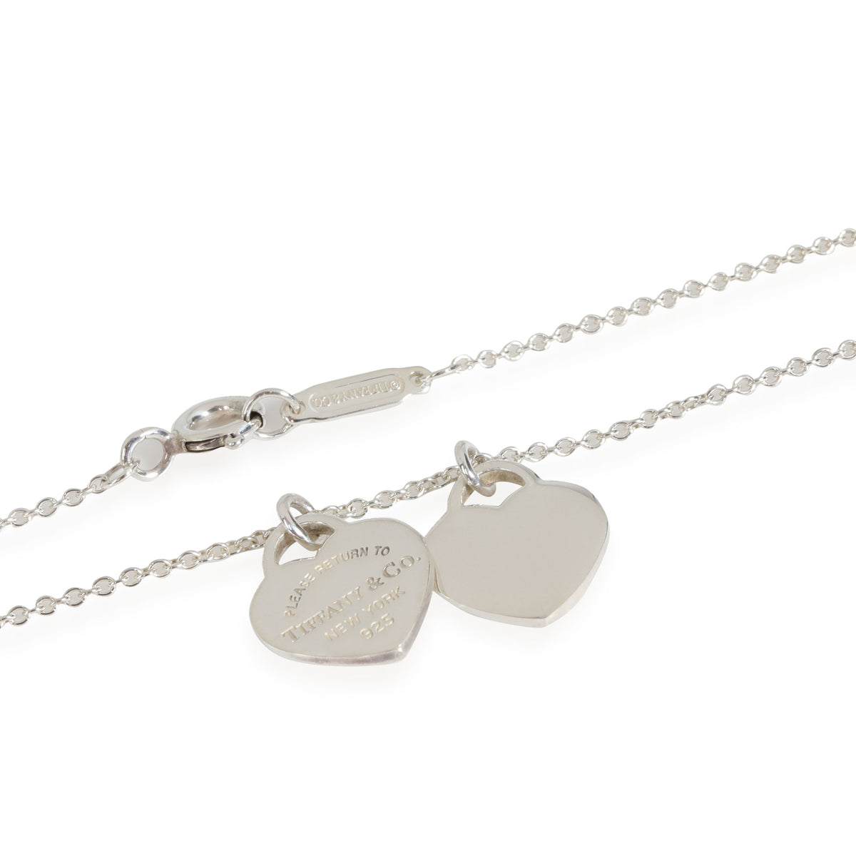 Near MINT TIFFANY & Co Return to Mini Double Heart Necklace Enamel Blue No  Box | PLB FIP UM